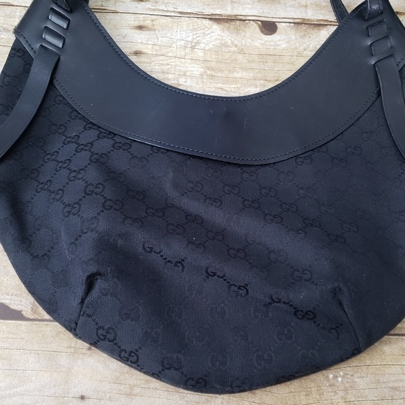 GucciGg Monogram Supreme Half MoonCrescent Shoulder Black LeatherCanvas Hobo - Picture 7 of 8